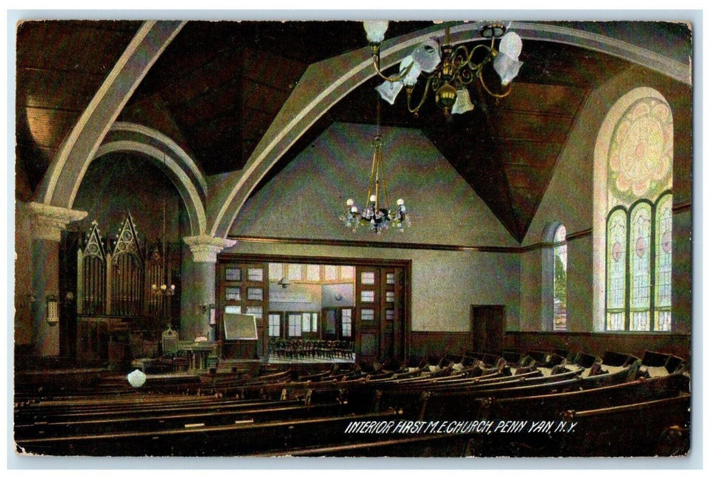 1911 Interior Firts M.E. Church Penn Yan New York NY Posted Antique Postcard