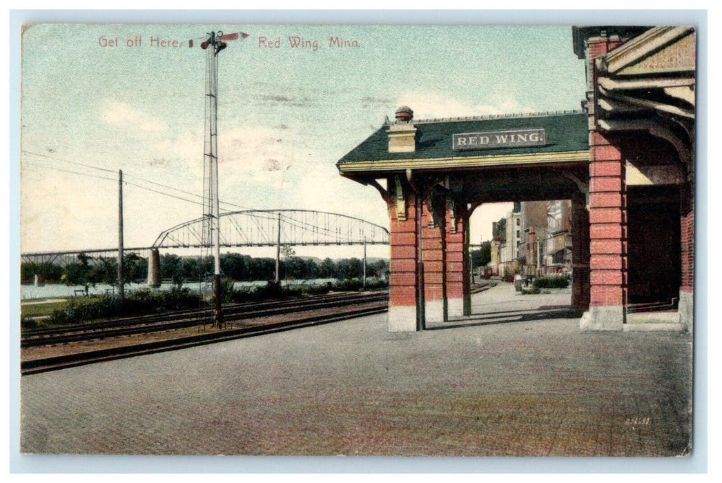 1907 Railroad Train Depot Station Red Wing Minnesota MN Posted Antique Postcard