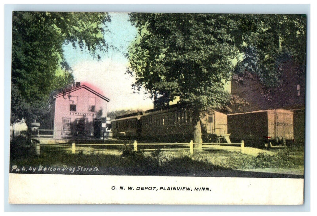 1910 C. N. W. Depot Train Station Plainview Minnesota MN Antique Postcard