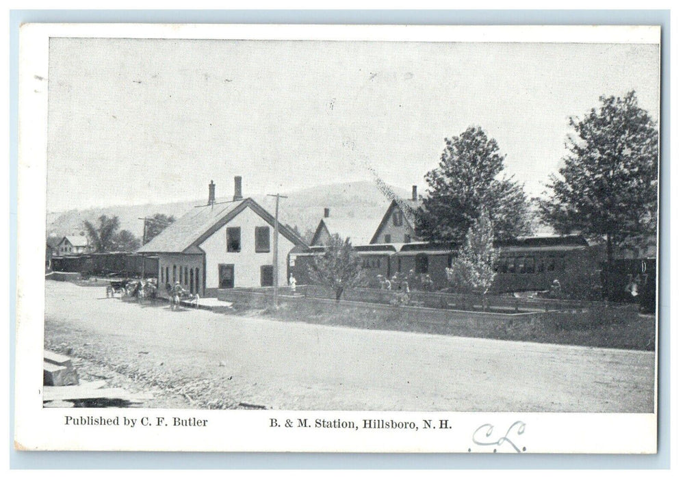 1908 B & M Station Depot Cars Hillsboro New Hampshire NH Antique Postcard