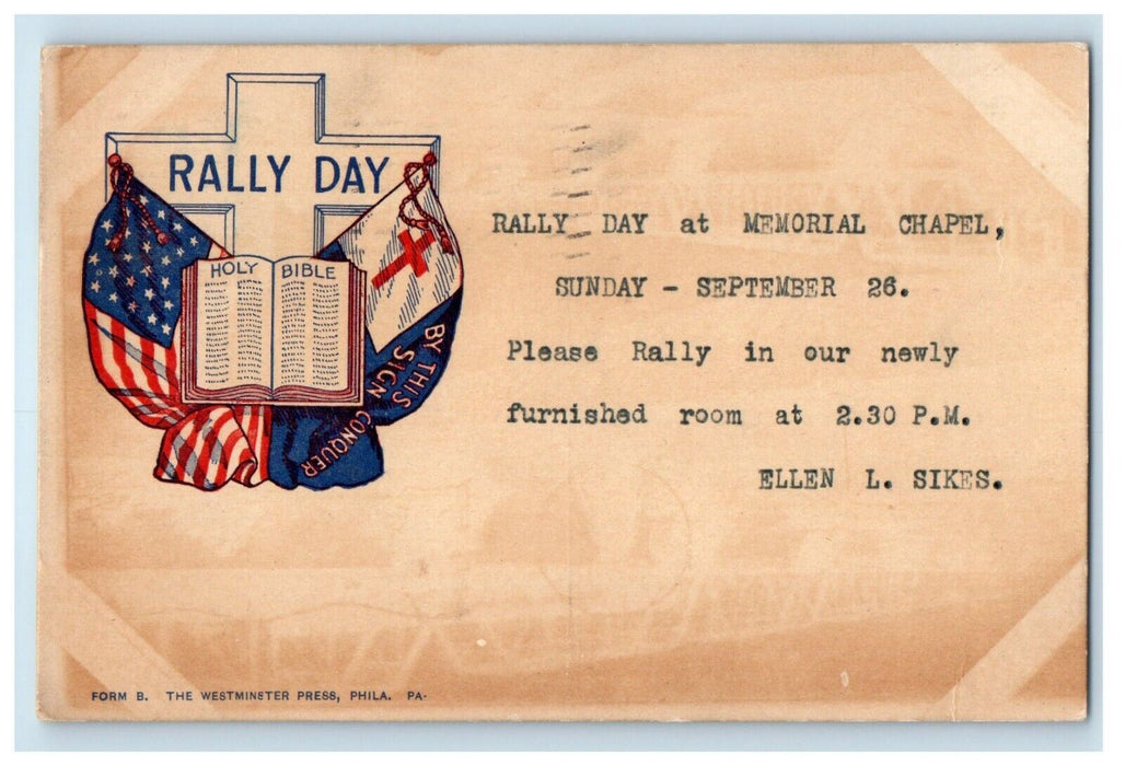1909 Rally Day At Memorial Chapel Flags Buffalo New York NY Antique Postcard