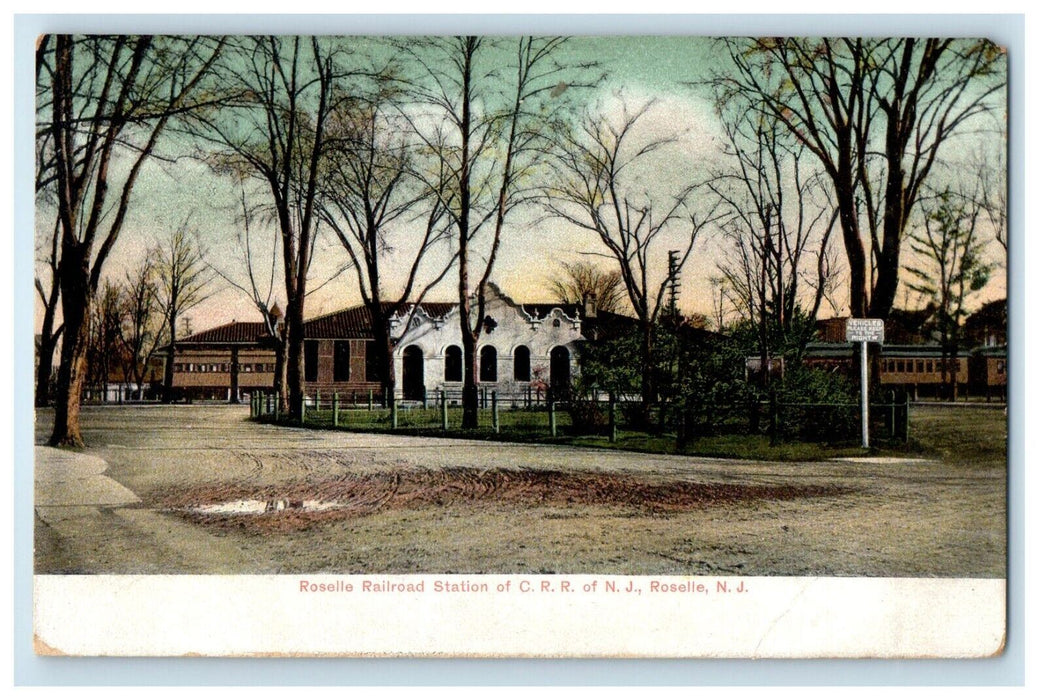 1909 Roselle Railroad Station Of  C. R. R. Of N. J. Roselle New Jersey Postcard