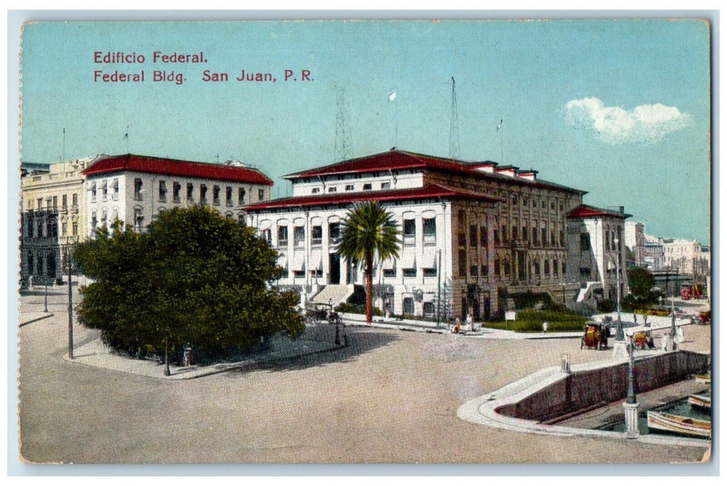 Edificio Federal, Federal Building Cars San Juan Puerto Rico PR Vintage Postcard