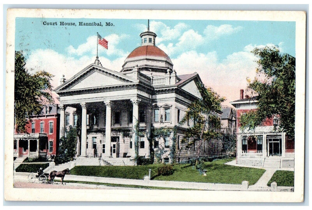 1922 Court House Hannibal Missouri MO, Horse And Wagon Posted Vintage Postcard