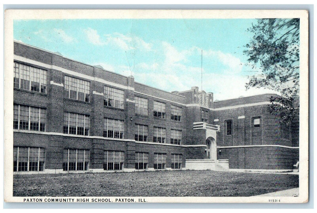 1930 Paxton Community High School Building Paxton Illinois IL Vintage Postcard