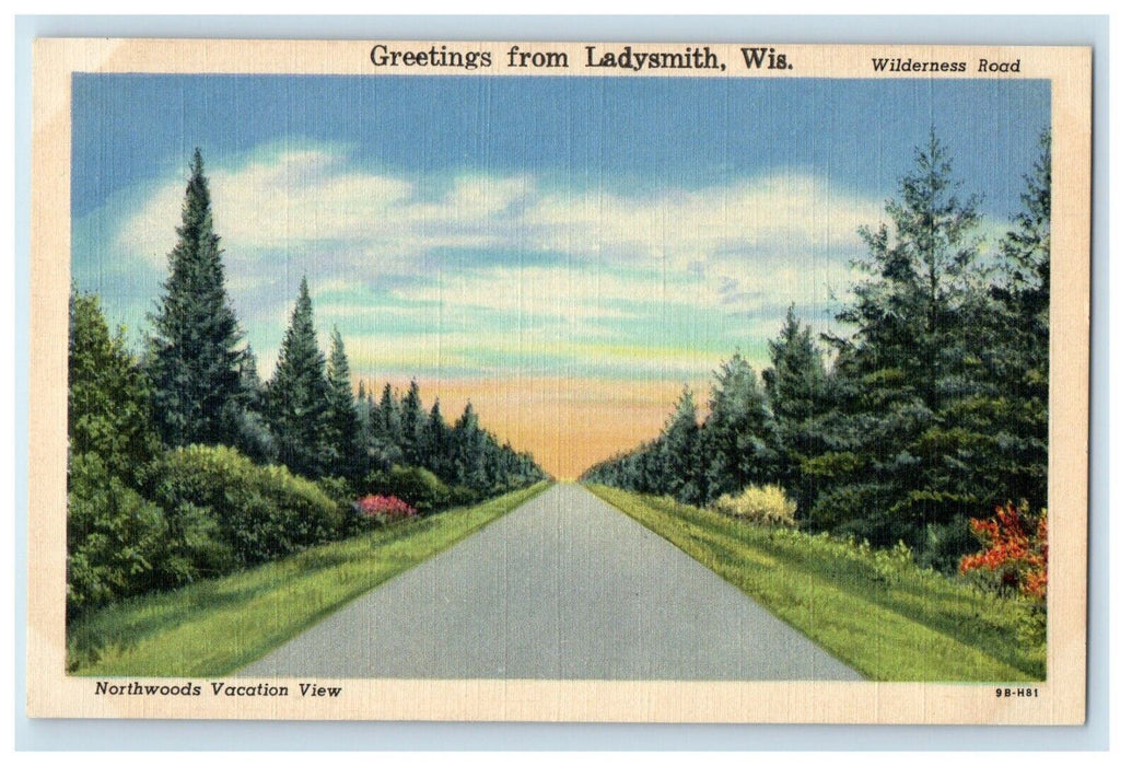 c1930's Greetings From Ladysmith Wisconsin WI, Road View Vintage Postcard