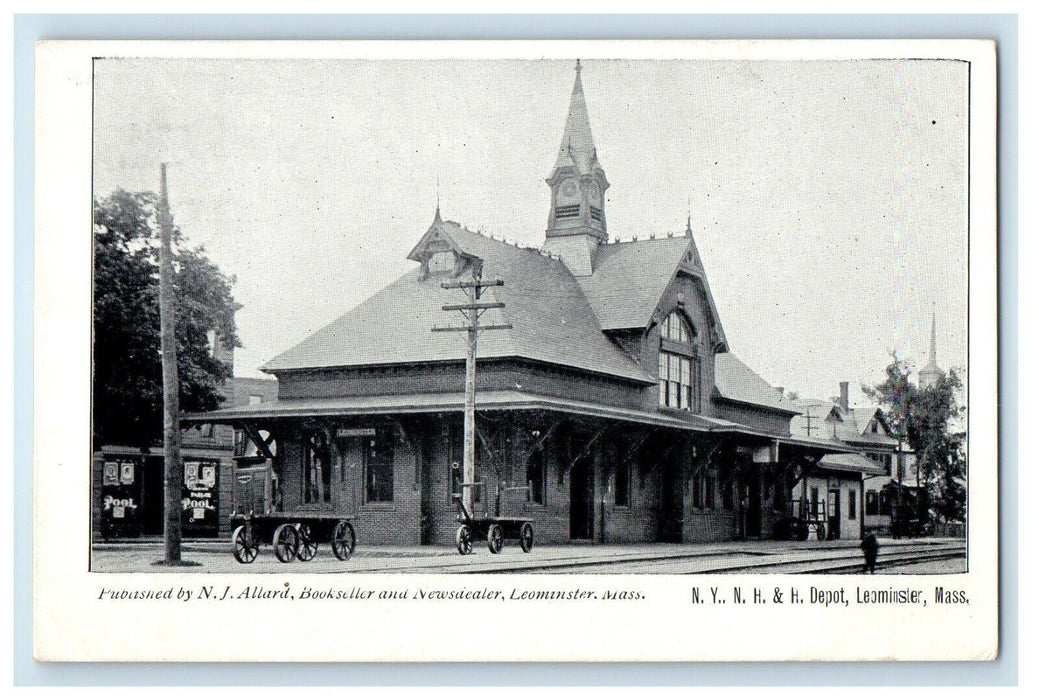 c1905 N. Y. N. H. & H. Depot Train Station Leominster Massachusetts MA Postcard