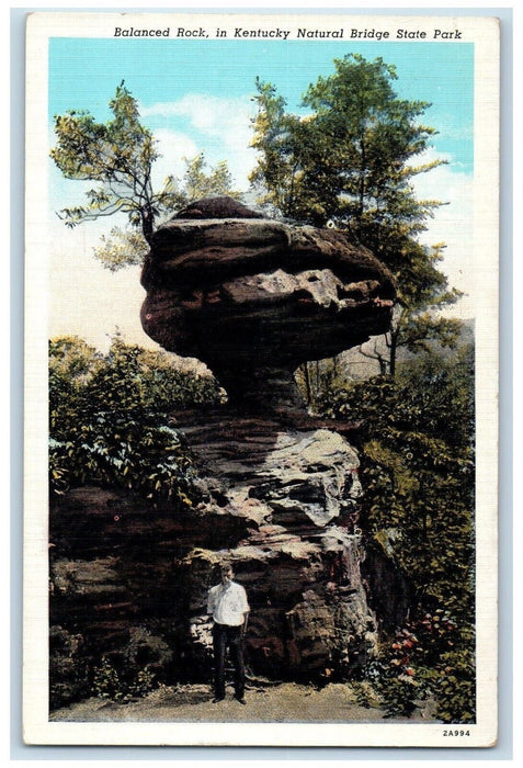 c1930's Balanced Rock In Kentucky Natural Bridge State Park Vintage Postcard