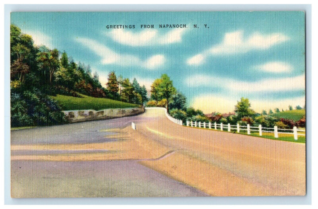 1955 Greetings From Napanoch New Hampshire NH, Road View Vintage Postcard