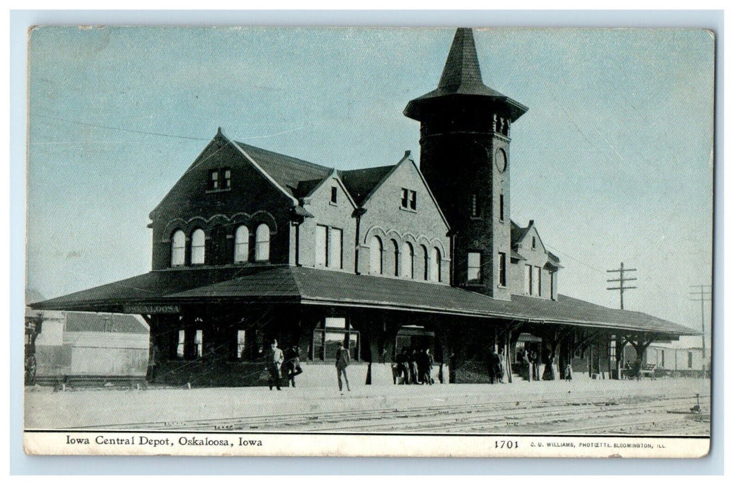 1908 Iowa Central Depot Train Station Oskaloosa Iowa IA Posted Antique Postcard