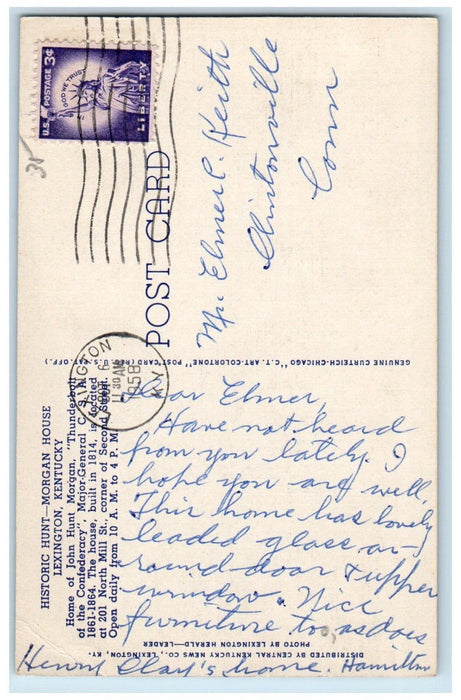 1958 Historic Hunt- Morgan House Lexington Kentucky KY Posted Vintage Postcard