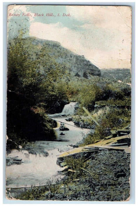 1913 Beauty Falls Waterfall Black Hills South Dakota SD Posted Antique Postcard