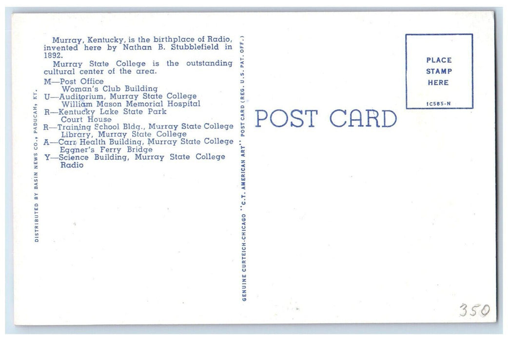 Greetings From Murray Kentucky KY, Birthpalce Of Radio Vintage Postcard