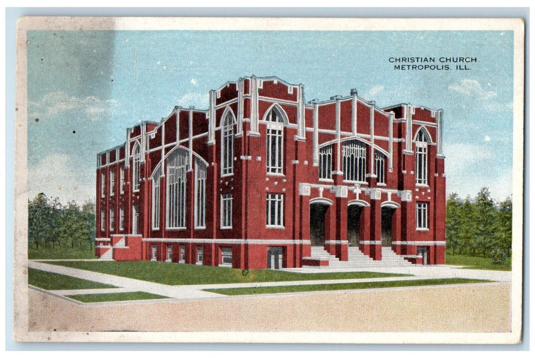 Christian Church Building Street View Metropolis Illinois IL Unposted Postcard