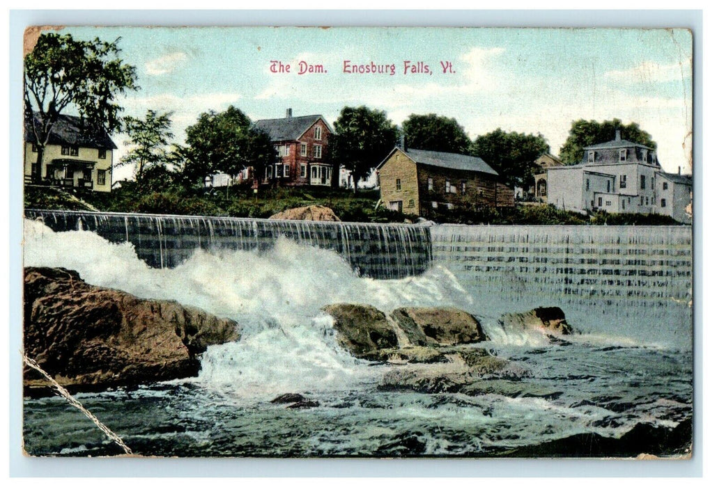 1910 The Dam House View Waterfall Rocks Enosburg Falls Vermont VT Postcard