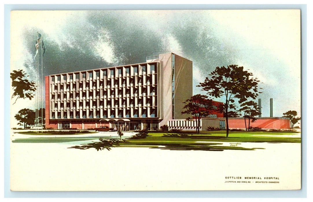 1957 Gottlieb Memorial Hospital Concept Sketch Melrose Park IL Illinois Postcard