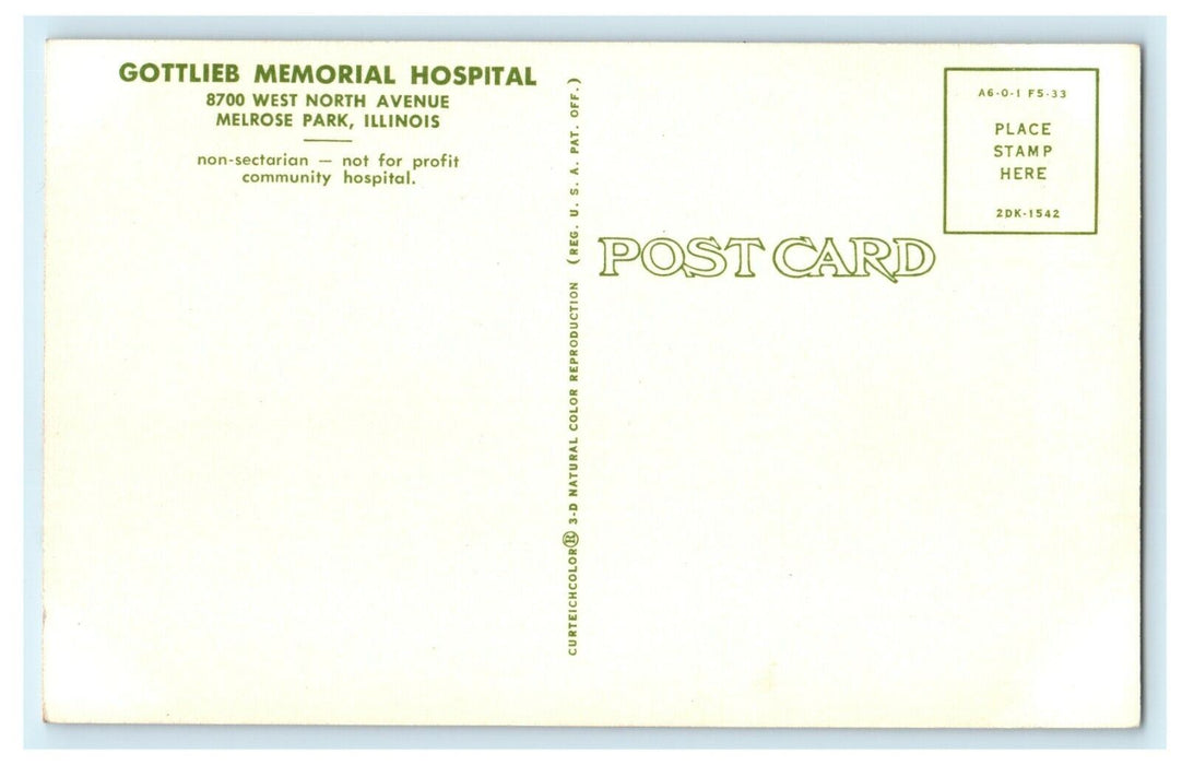 1957 Gottlieb Memorial Hospital Concept Sketch Melrose Park IL Illinois Postcard