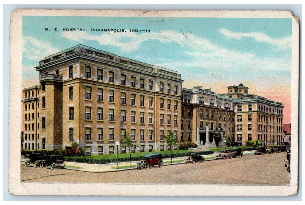1935 M. E. Hospital Building Cars Indianapolis Indiana IN Vintage Postcard