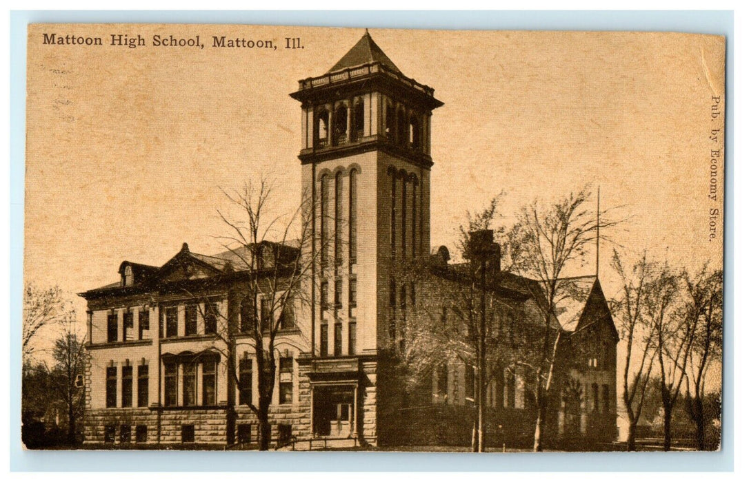 1911 Mattoon High School, Mattoon Illinois IL Antique Postcard
