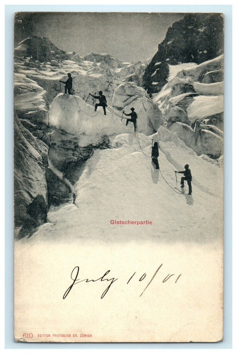 1901 Snow Mountain Climbing, Eigergletscher Switzerland CH Antique Postcard