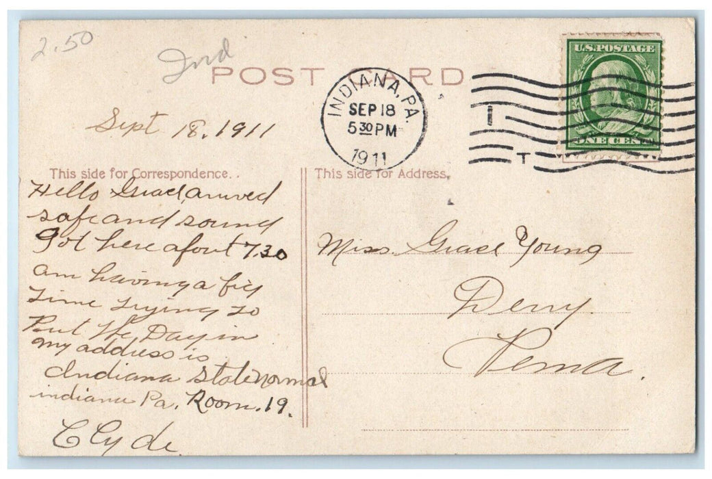 1911 Jane E. Leonard Recitation Hall Normal School Indiana PA Antique Postcard