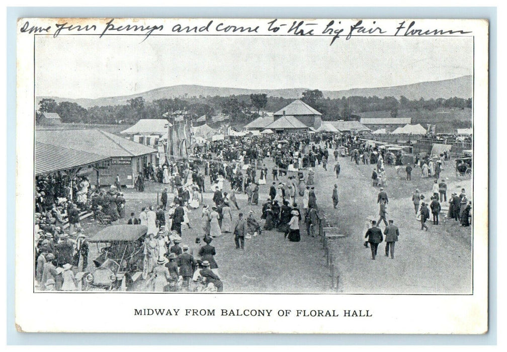 1912 Midway From Balcony Floral Hall Middlebury Vermont VT Advertising Postcard
