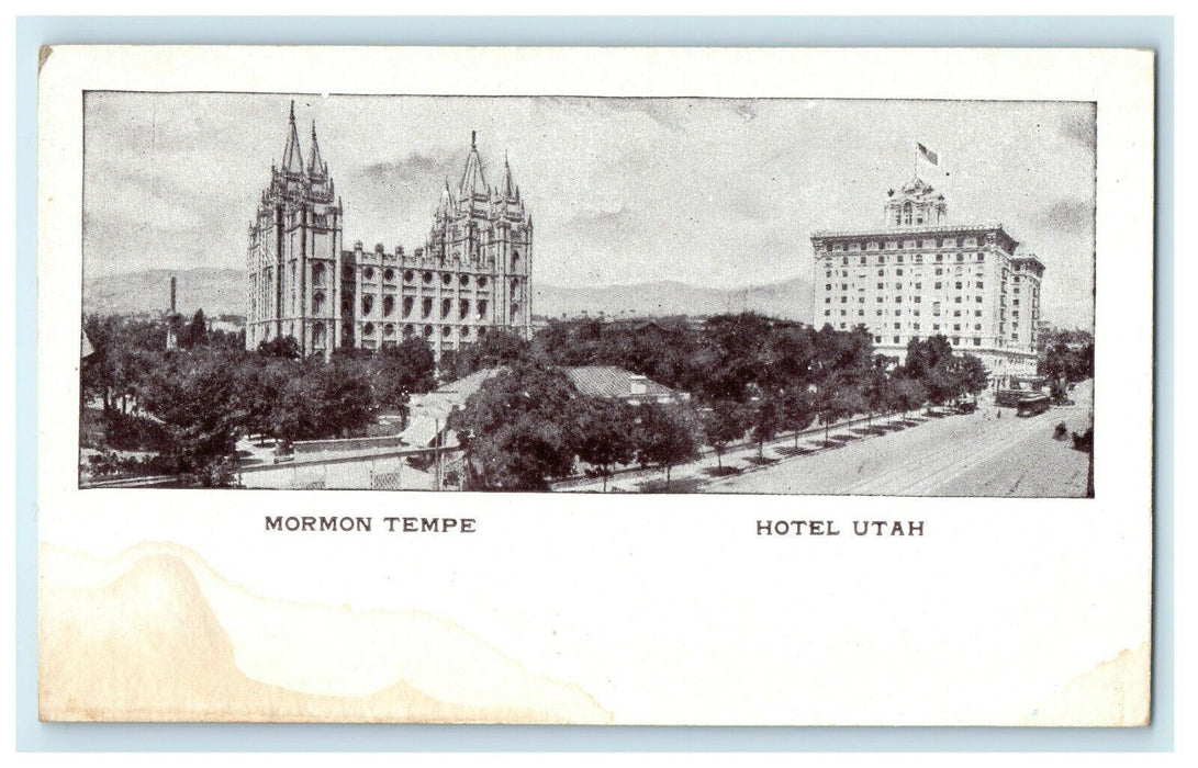 1905 Mormon Tempe, Hotel Utah Salt Lake City Utah UT Antique Unposted Postcard