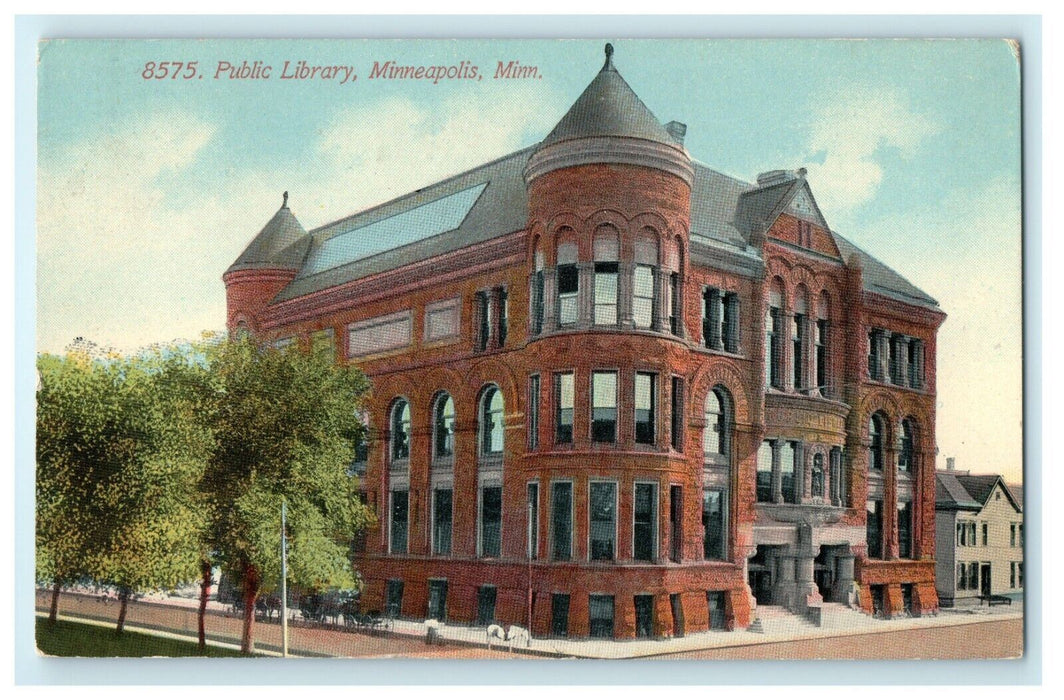 1913 Sunny Day at Public Library, Minneapolis Minnesota MN Antique Postcard