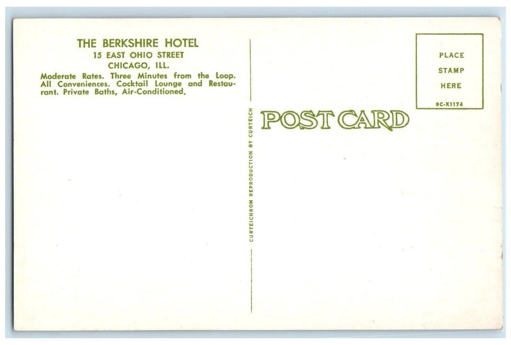c1960's The Berkshire Hotel Room View Cars Chicago Illinois IL Vintage Postcard