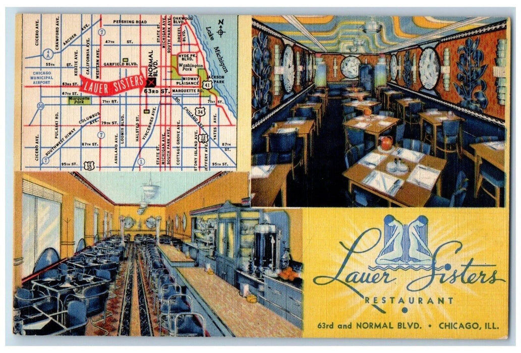 c1950's Laver Sisters Restaurant Chicago Illinois IL Unposted Vintage Postcard