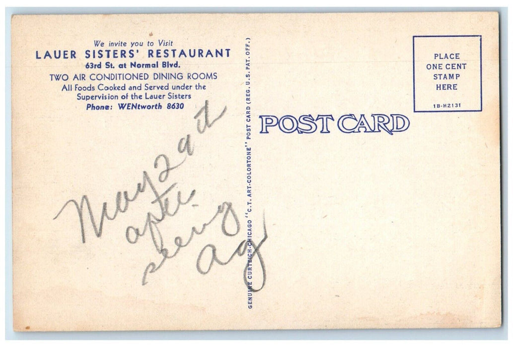 c1950's Laver Sisters Restaurant Chicago Illinois IL Unposted Vintage Postcard