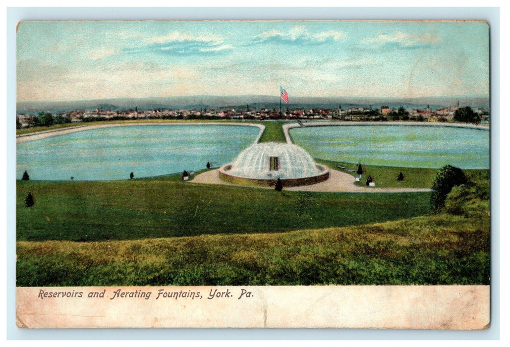 1905 Reservoirs and Aerating Fountains, York, Pennsylvania PA Postcard