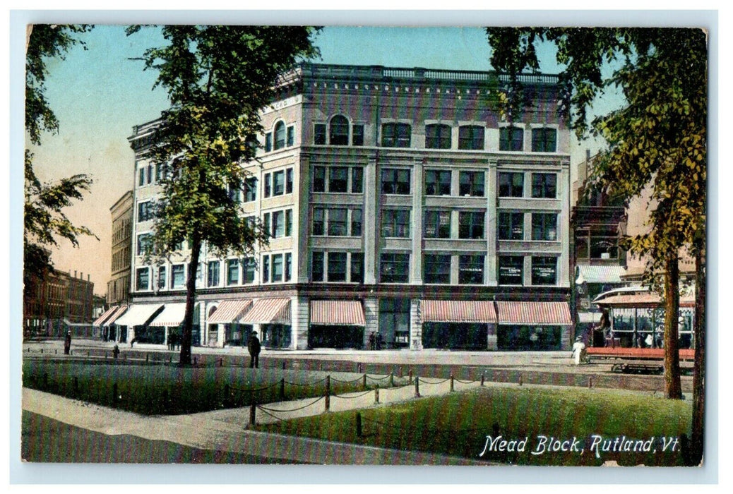 1918 Mead Block, Rutland, Vermont VT Antique Unposted Postcard