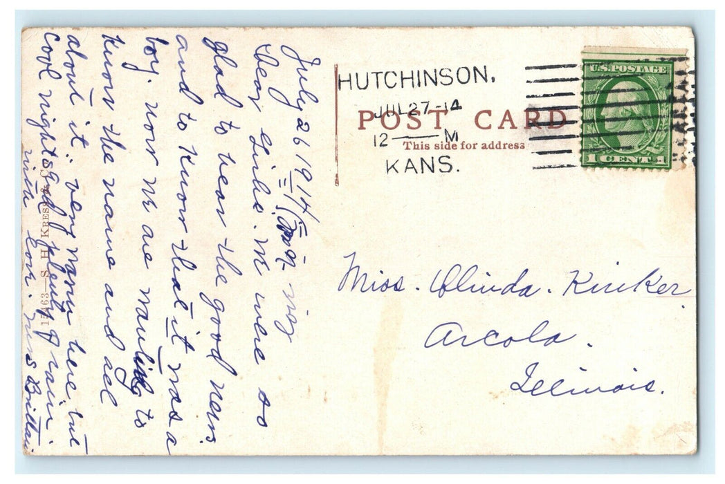 1914 Hutchinson Auditorium, Hutchinson Kansas KS Antique Postcard