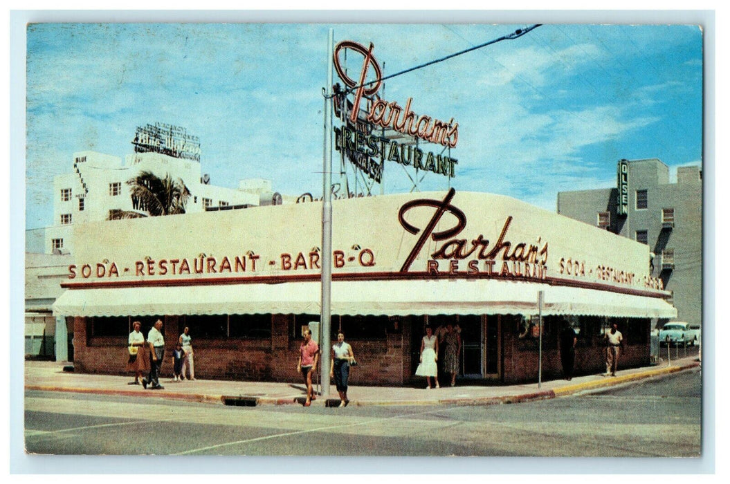 1960 Parham's Restaurant Collins Avenue Miami Beach Florida Mississippi Postcard