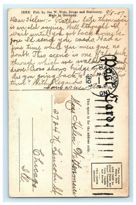 1901 View of Harrison Park, Hammond, Indiana IN Antique Postcard