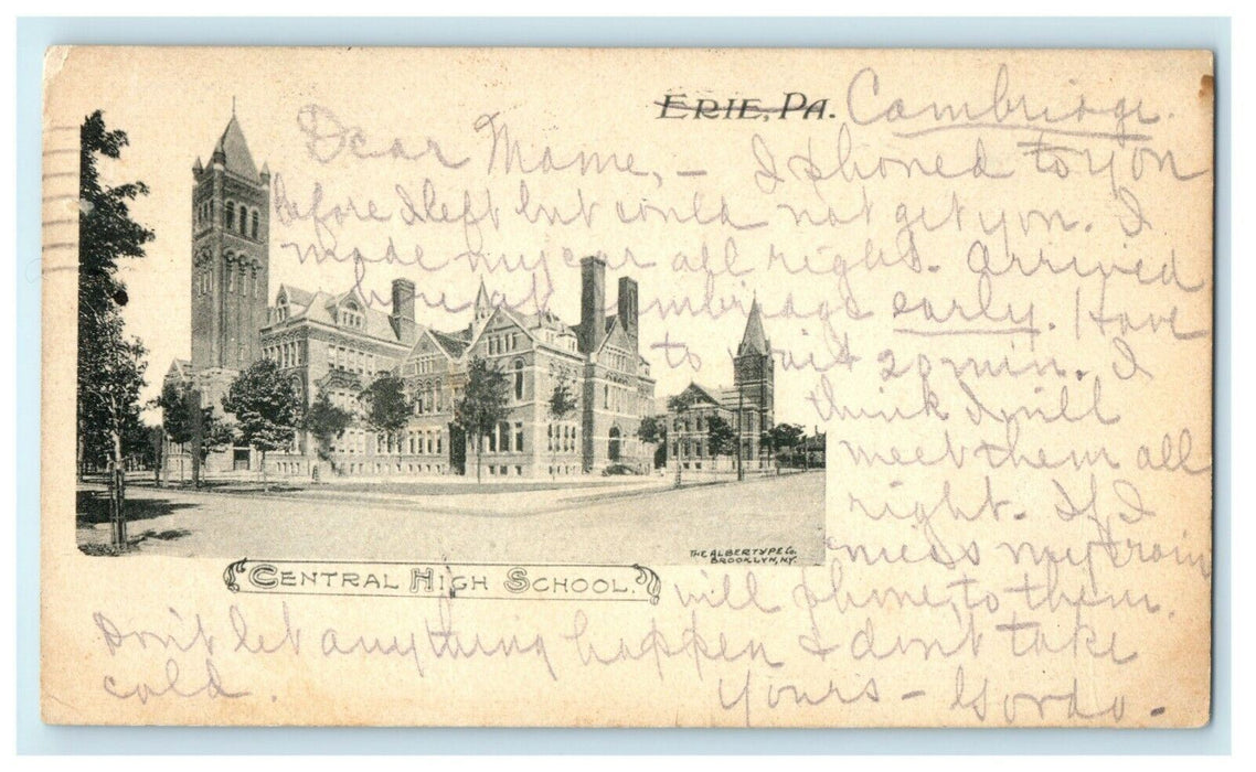 c1903 Central High School Erie Pennsylvania PA Posted Antique Postcard
