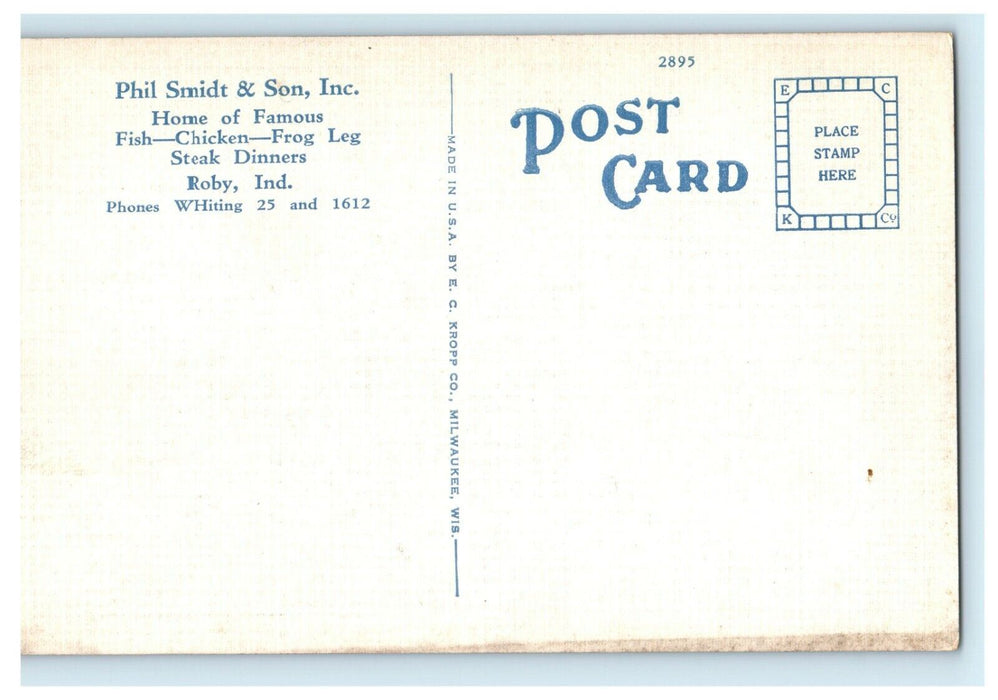 c1935 Phil Smidt & Son Inc. Restaurant Roby Indiana IN Vintage Postcard