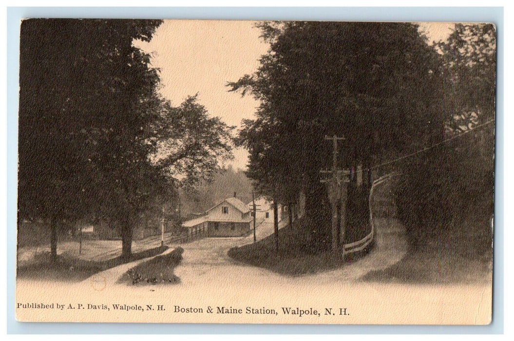 c1905 Boston & Maine Train Station Depot Walpole New Hampshire NH Postcard