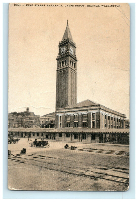 1910 King Street Entrance, Union Depot, Seattle, Washington WA Postcard