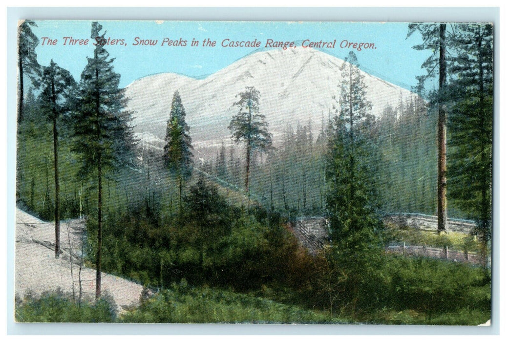 1940 Three Sisters, Snow Peaks in Cascade Range, Central Oregon OR Postcard