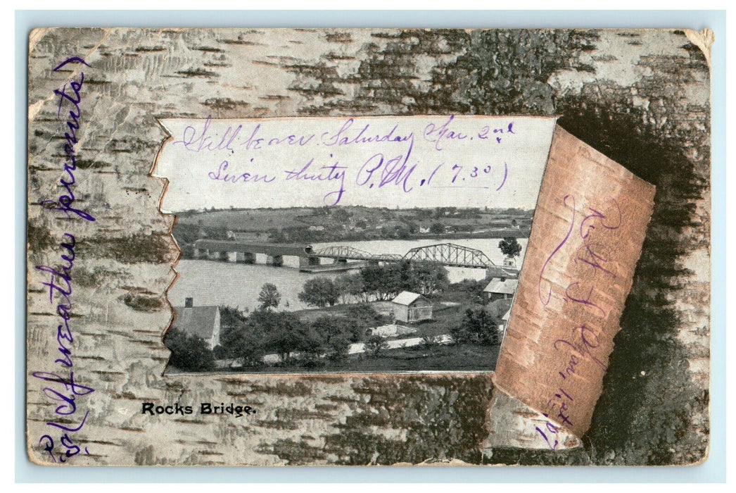 c1907 Rock Bridge Newmarket New Hampshire NH Tree Bark Border Postcard