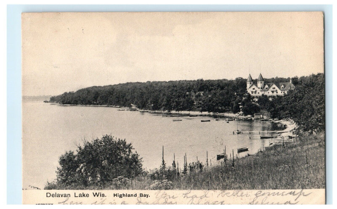 1906 Highland Bay, Delavan Lake, Wisconsin WI Antique Postcard