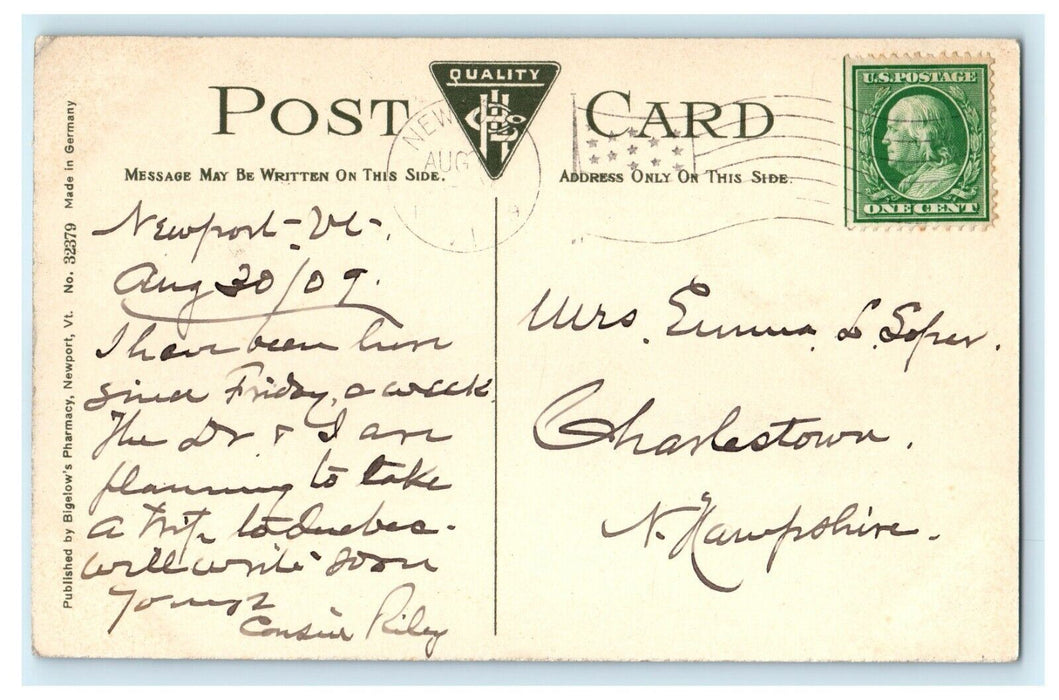 1909 Lake Memphremagog, North of Owls Head Mountain Postcard