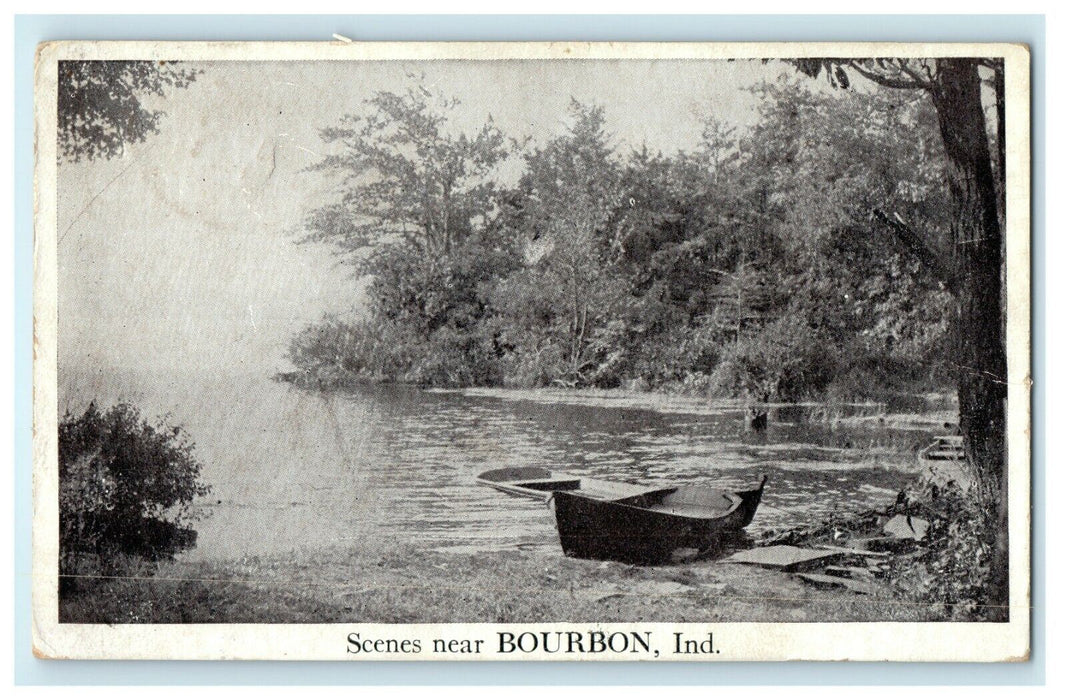 1926 Boat Floating in the River near Bourbon, Indiana IN Antique Postcard