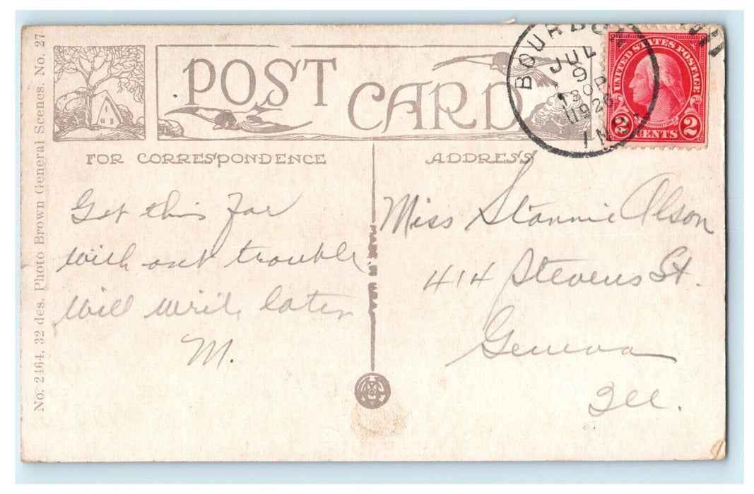 1926 Boat Floating in the River near Bourbon, Indiana IN Antique Postcard