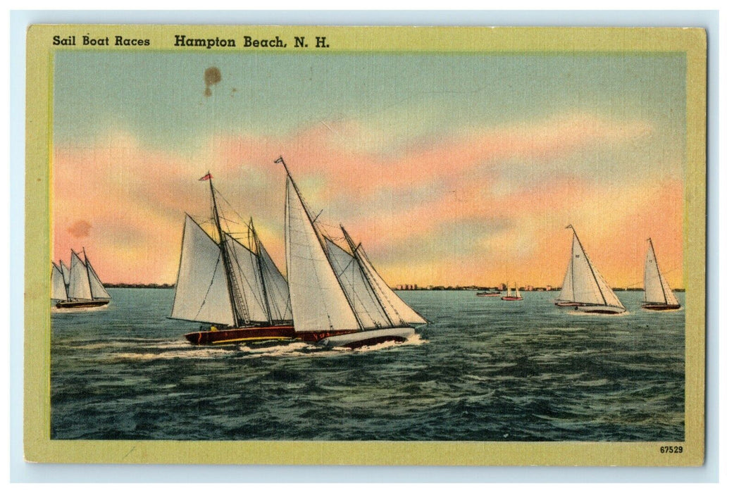 1911 Sail Boat Races, Hampton Beach, New Hampshire NH Antique Postcard