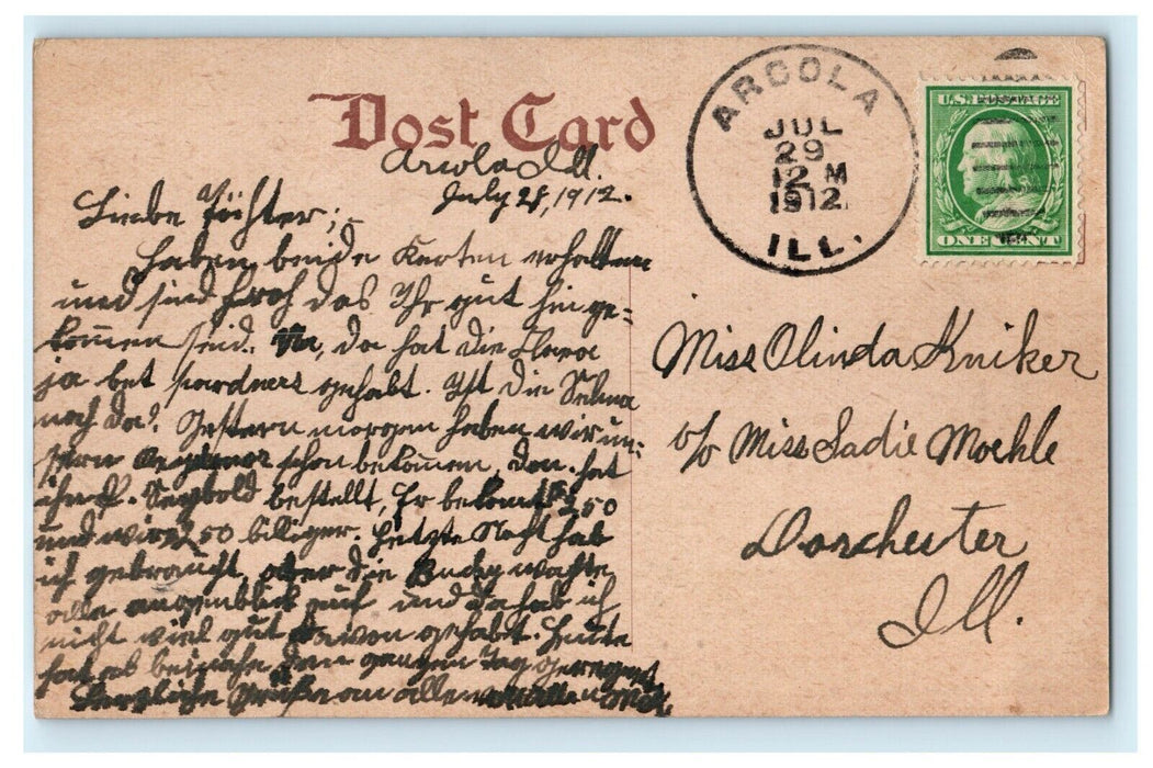 1912 Baptist Church, Arcola, Illinois IL Posted Antique Postcard