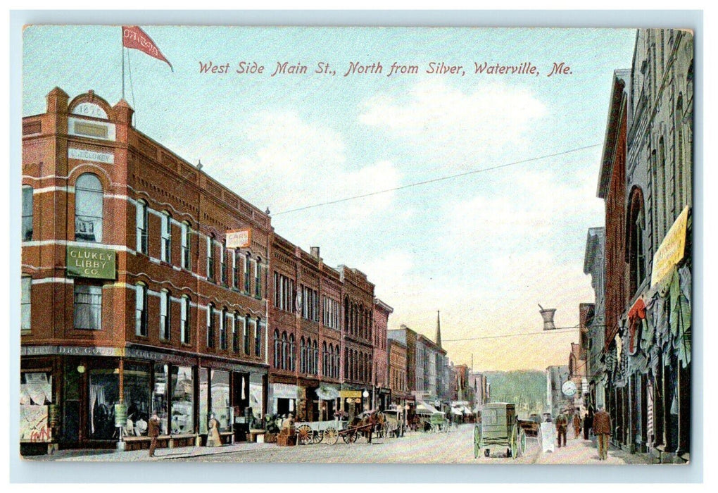 c1910 West Side Main Street North From Silver Waterville Maine ME Postcard