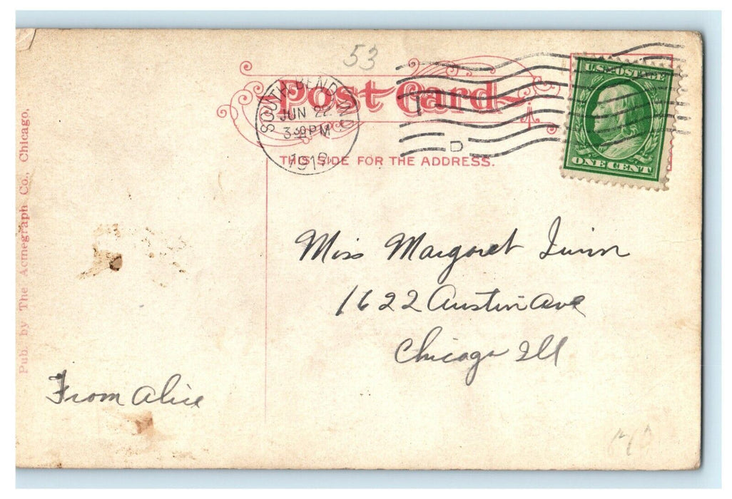 1912 Interior of Church of Sacred Heart, Notre Dame, Indiana IN Postcard